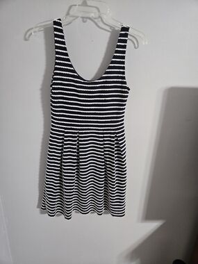 Alythea Black and White Striped Scoop Neck Mini Dress